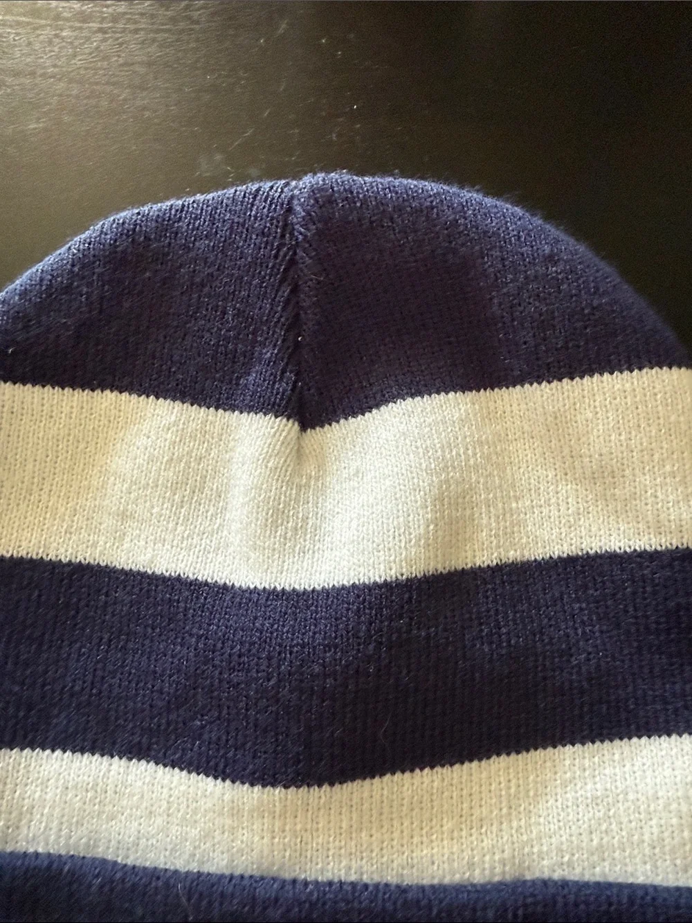 Nike Navy and White Striped Cuffed Beanie